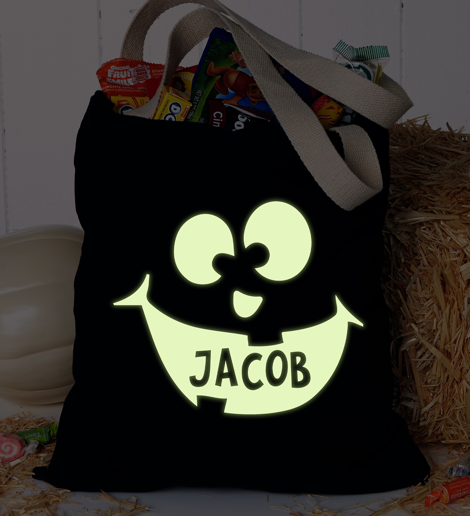 Glow-In-The-Dark Jack-o'-Lantern Personalized Halloween Treat Bag